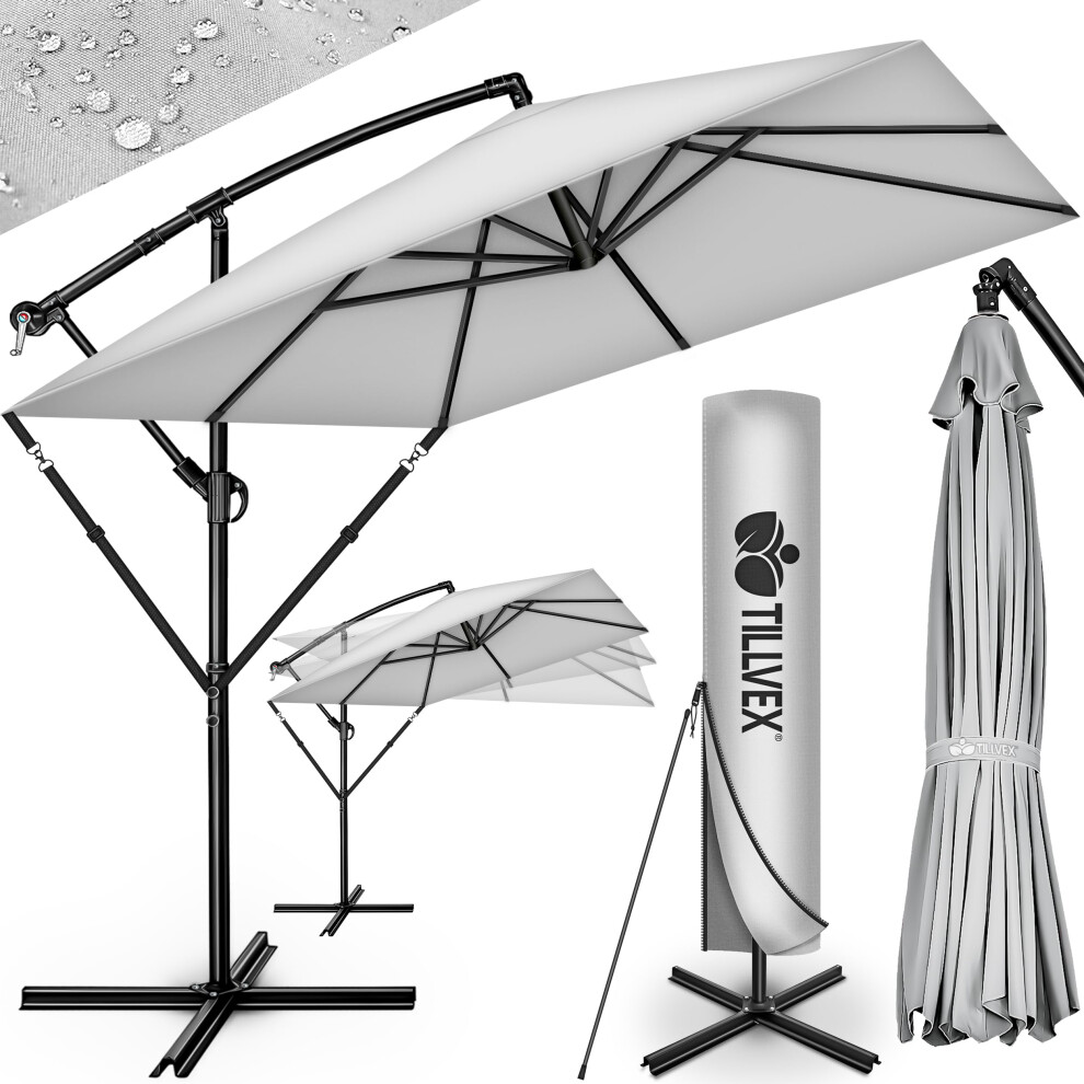 Tillvex Tillvex? Rectangular Aluminium Parasol, Diameter 330 Cm + Cover With Crank, Rectangular Parasol With Stand And Wind Protection, Garden Umbrella, Uv