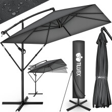 tillvex? Rectangular aluminium parasol, diameter 330 cm + cover with crank, rectangular parasol with stand and wind protection, garden umbrella, UV