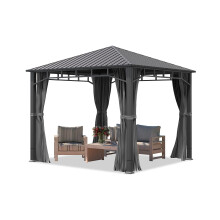 TOOLPORT Garden gazebo 3x3 m hardtop steel roof, 4 side panels in grey, poles 9x9cm