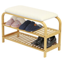 Thrink 2-Tier Bamboo Shoe Rack Bench with Soft Cushion Seat | Shoe Storage Organiser for Hallway, Entryway, Living Room or Bedroom | Compact Wooden