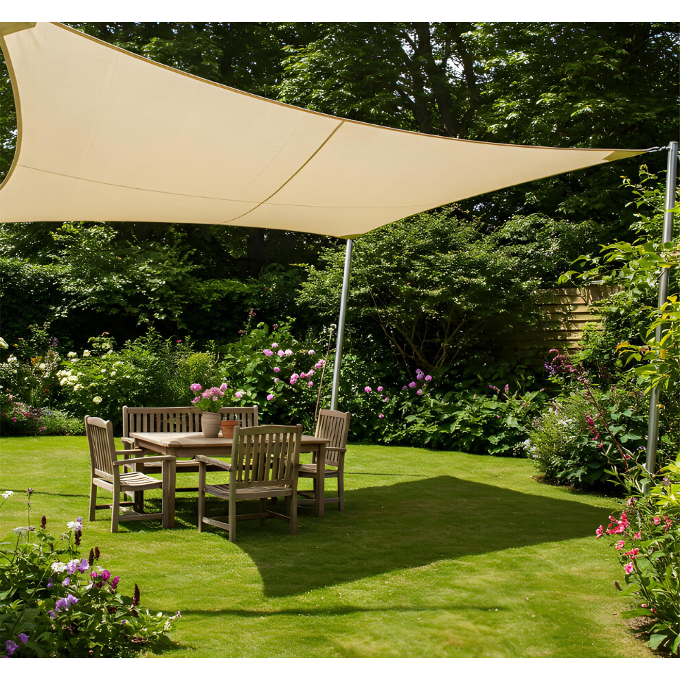Kookaburra Pro Waterproof Garden Shade Sail Patio Canopy 98% Uv Block (5M X 4M Rectangle) Ivory