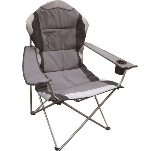 Eurotrade W Ltd Deluxe Portable Folding Camping Deck Chair Grey Black Foldable Fishing Picnic Beach Garden Patio Furniture Seat