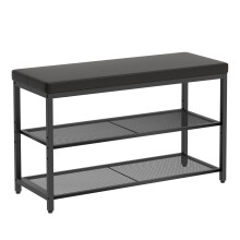 Mondeer Shoe Bench, 3-tier Shoe Rack with Padded Cushion Seat, Metall Frame Storage Shelf Adjustable Height, Industrial Style for Entryway Hallway