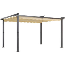 Angel Living 3 x 4M Aluminum Pergola with Retractable Canopy Roof for Outdoor Patio Garden BBQ Grey (Beige)