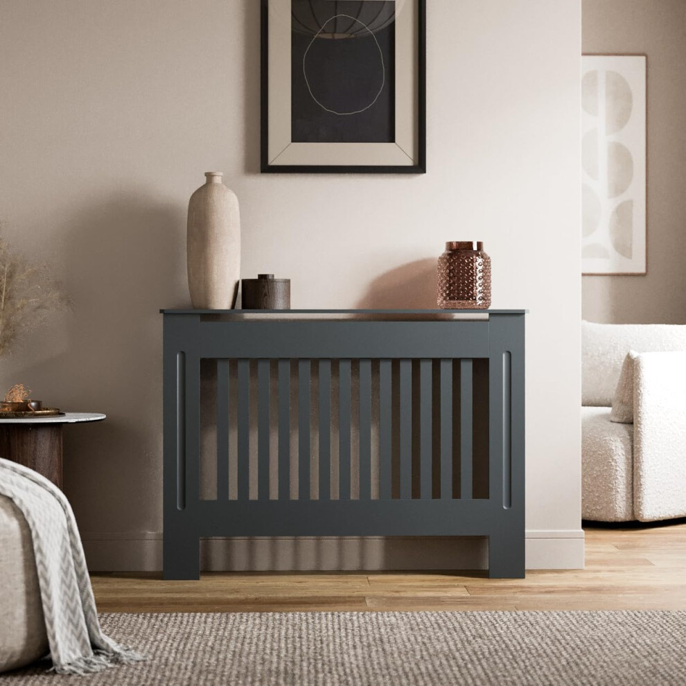 Radiant Living Radiator Cover Vertical Slat Design, Modern Anthracite Grey Mdf Radiator Cabinet For Living Room & Bedroom, Medium 112 X 81.5 X 19Cm 5056696065286
