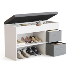 Mondeer Shoe Bench with Seat, Shoes Storage Rack Wooden with Non-woven Drawer and Hinged Flip Top Cushion for Living Room Hallway Cloakroom Entryway,