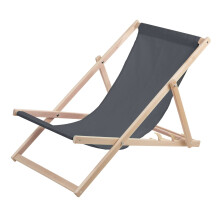 WOODOK Wooden Deck Chair Reclining Beach Patio Garden Large Seat (Gray)