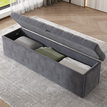 BTM Velvet Upholstered Bench, End of Bed Ottoman Storage Bench, Storage Ottoman, 135x41x42cm, Grey