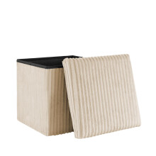 AKA Storage Ottoman, Padded Foldable Bench, Chest with Lid, Holds up to 300 kg, for Bedroom, Hallway, Living Room (Beige Corduroy, 38cm x 38cm x 38cm)