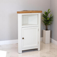 GROFurniture Snow White finish Tall Corner Cabinet, Triangle Unit open compartment with shelf fit all Livingroom, Bathroom & Hallway, Sturdy Solid