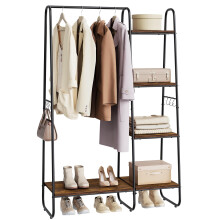 eSituro Clothes Rack, Coat Hanger with 5 Storage Shelves, 6 Hooks, Freestanding Rail For Bedroom/Entryway, Metal Frame, Vintage Brown and Black