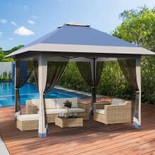 Garden Gazebo 4 x 4 m, Pop Up Gazebo with Mesh Sides, Double Roof Marquee Canopy Party Tent with Metal Frame, Waterproof Outdoor Instant Patio Canopy