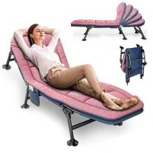 Foldable Sun Lounger, Garden Sun Loungers, 6-way Adjustable Camping Bed, Folding Sunbed with Pillow and Mattress, Fishing Bed Chair Perfect for