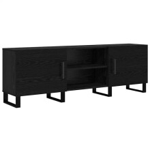 TV-Möbel - HELLOSHOP26 - 150 x 30 x 50 cm - Matt schwarz - 2 Türen &amp; Regal - Stahlgriffe