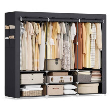 Guarda-roupa de quarto - HELLOSHOP26 - 188 x 45 x 176 cm - Preto fosco - Estrutura de metal e tecido - Montagem sem ferramentas