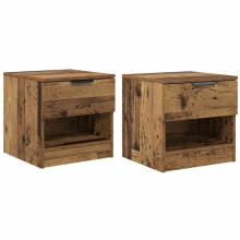 Nachtkastje - HELLOSHOP26 - 40x39x40 cm - Oud hout - 2 lades - Klassieke stijl