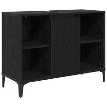 Unterschrank - HELLOSHOP26 - 80 x 33 x 60 cm - Schwarz - Ingenieurholz - 2 Regale