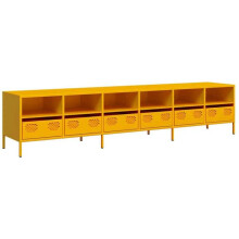 TV-Möbel - HELLOSHOP26 - 202 x 39 x 43,5 cm - Senfgelb - Laminierter Stahl - 6 Schubladen, großer Stauraum