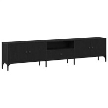TV-Möbel - HELLOSHOP26 - 200x25x44 cm - Schwarz - Ingenieurholz - 4 Türen und Schublade