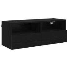 Wand-TV-Möbel - HELLOSHOP26 - 80 x 30 x 30 cm - Schwarz - Ingenieurholz - 2 Türen