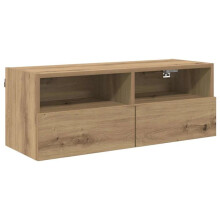 Wand-TV-Möbel - HELLOSHOP26 - 80 x 30 x 30 cm - Ingenieurholz - 2 Türen - 4 Regale