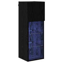 Wand-TV-Möbel - HELLOSHOP26 - 30,5x30x90 cm - Schwarz Eiche - Ingenieurholz - USB-LED-Streifen