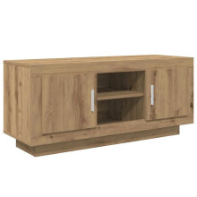 TV-Möbel - HELLOSHOP26 - Rechteckiges rustikales TV-Möbel mit Regalen - Handgefertigte Eiche - 102x35x45 cm - 2 Türen