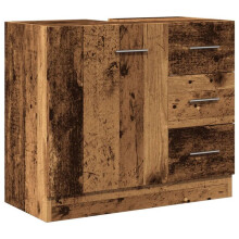 Waschbeckenunterschrank - HELLOSHOP26 - 63x30x54 cm - Ingenieurholz - 3 Schubladen + Tür - Großer Stauraum