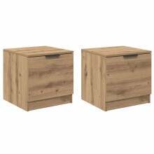 Nachtkastje - HELLOSHOP26 - Bedkast - Ambachtelijk eiken - 40x39x40 cm - 2 lades