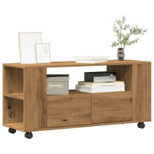 Mobile TV - HELLOSHOP26 - 102 x 34,5 x 43 cm - Rovere artigianale (beige) - Con ruote - Grande spazio di archiviazione