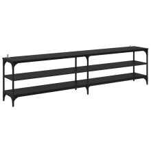 TV-meubel - HELLOSHOP26 - 200x30x50 cm - Engineering hout en ijzer - 3 planken - Mat zwart