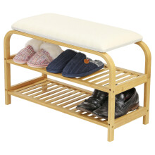 Taylor & Brown Bamboo Shoe Storage Bench with Cushion, 2 Tier Shoe Rack with Padded Seat, Shoe Organiser Cabinet for Entryway, Living Room, Hallway,