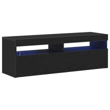 TV-meubel - HELLOSHOP26 - 120 x 35 x 40 cm - Zwart eiken - Geïntegreerde LED-strips - 2 deuren