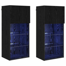 Wand TV-meubel - HELLOSHOP26 - Set van 2 - Mat zwart - 40,5x30x90 cm - USB LED-strips