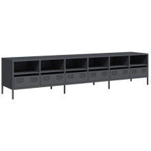 TV-meubel - HELLOSHOP26 - 202 x 39 x 43,5 cm - Koudgewalst staal - Antraciet - 6 lades