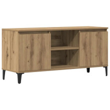TV-Möbel - HELLOSHOP26 - 102 x 35 x 50 cm - Handgefertigte Eiche (beige) - Großer Stauraum - Ingenieurholz
