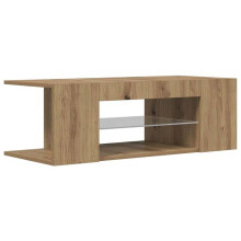 TV-Möbel - HELLOSHOP26 - 90 x 39 x 30 cm - RGB-LED - Beige handgefertigter Eiche - 2 Regale