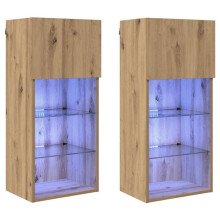Wand-TV-Möbel - HELLOSHOP26 - Set von modernen Wand-TV-Möbeln - 2er-Set - Beige - USB-LED-Streifen - 2 Türen