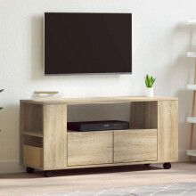 TV-Möbel - HELLOSHOP26 - 102 x 34,5 x 43 cm - Sonoma-Eiche - Großer Stauraum - 360 Rollen