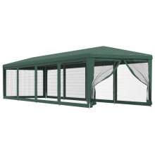 vidaXL Party Tent with 10 Mesh Sidewalls Outdoor Garden Camping Gazebo Pavilion Marquee Canopy Shelter Event Wedding Tent Green 3x12 m HDPE