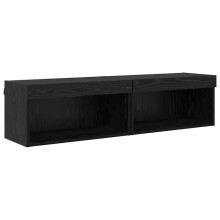 Mobile TV a parete - HELLOSHOP26 - Set di 2 moderni - LED multicolori USB - Legno ingegnerizzato nero opaco - 60x30x30 cm
