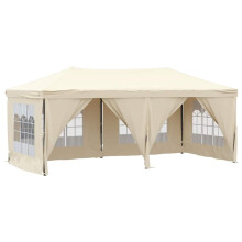 vidaXL Folding Party Tent with Sidewalls - 3x6m Cream Gazebo Pavilion Marquee, 210D Oxford Fabric, UV & Water-Resistant, Steel Frame