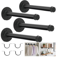 aleawol 12 Inch Industrial Pipe Clothes Bar, 4pcs Wall Mounted Pipe Clothing Rail for Hanging Clothes, Heavy Duty Rustic Metal Coat Hanger with Screws