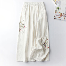 (White, 4XL) Linen Blend Wide Leg Pants for Work & Commuting
