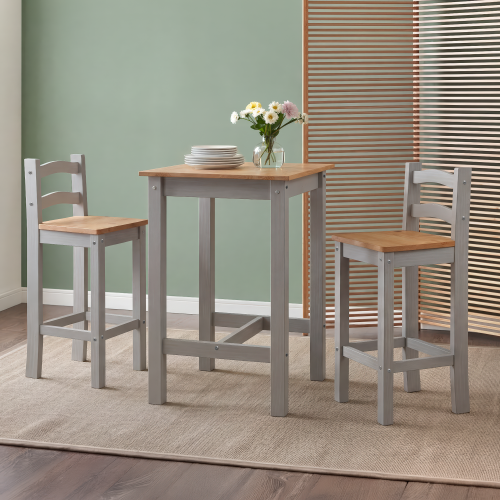 Mercers Furniture Corona Grey Bistro Table 2 Barstools Set Tall High Kitchen Breakfast Bar