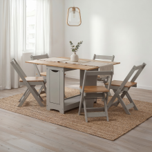 Corona Grey Wax Butterfly Dining Table & 4 Chairs Set Drop Leaf Folding Pine Wooden