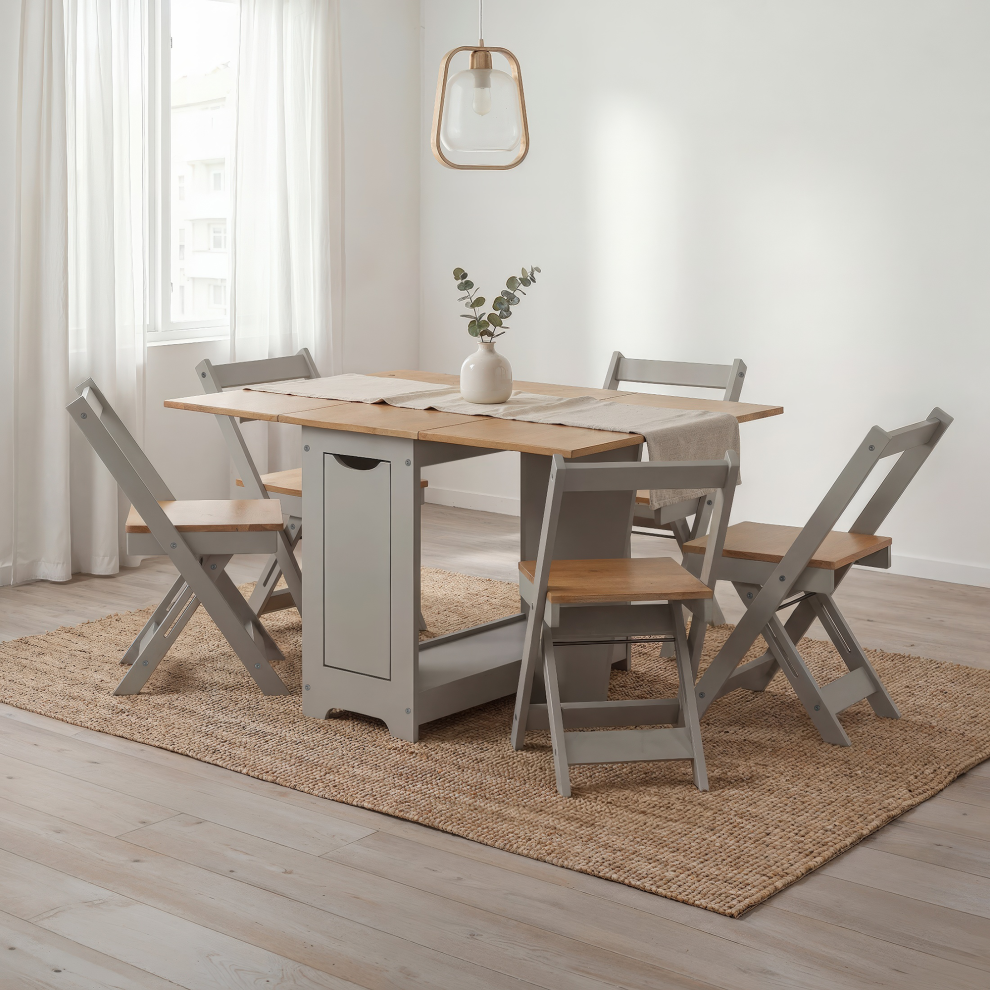 Mercers Furniture Corona Grey Wax Drop Leaf Dining Set & 4 Chairs - Mexican Styling Compact Folding - Image 3