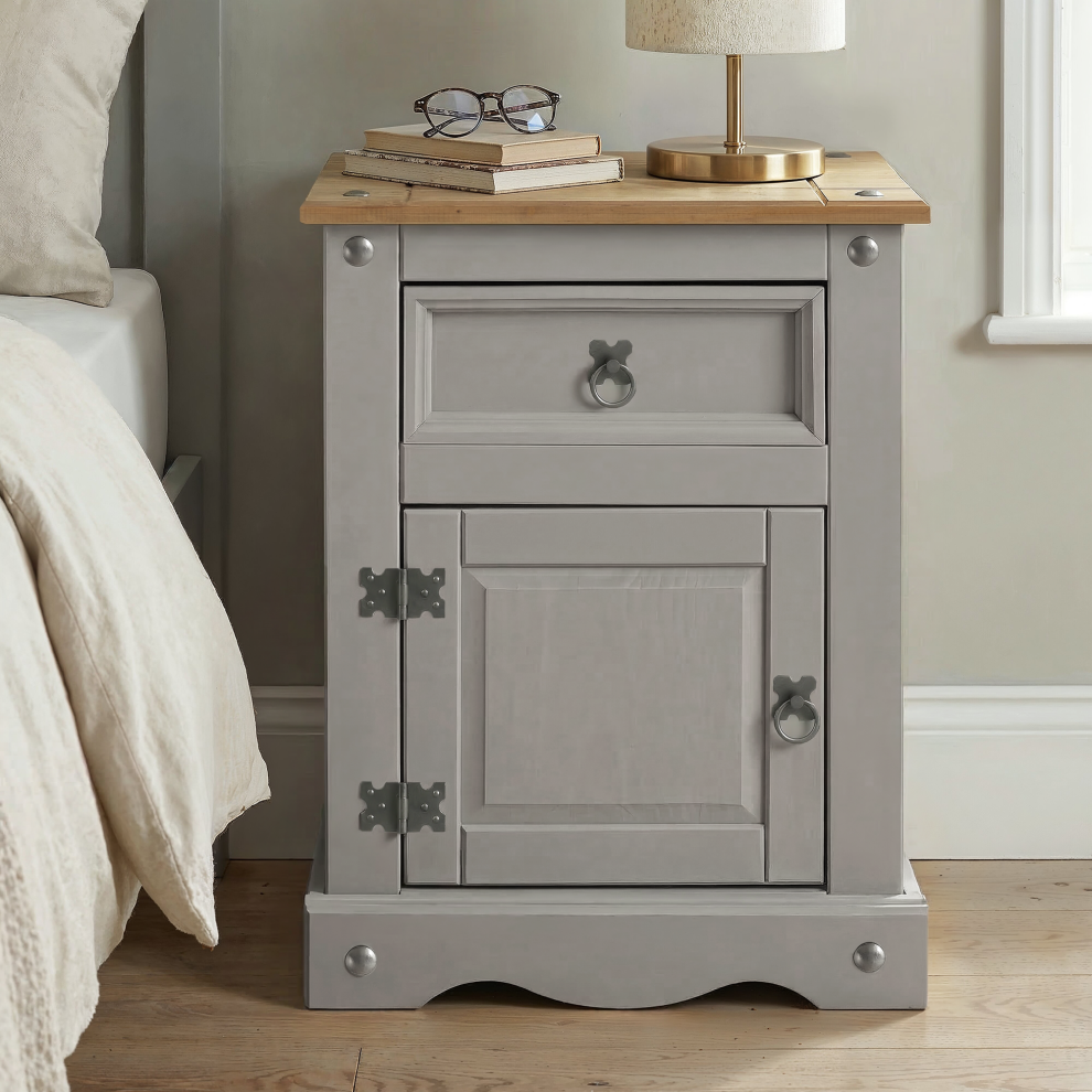 Mercers Furniture Corona Wax Pot Cupboard Bedside Cabinet Large Wooden Pine Grey