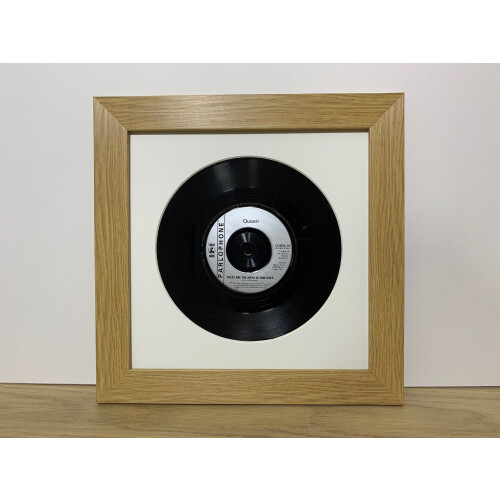 (Oak) 7-Inch Vinyl Record Frame: White Mount, 11"x11" Frame