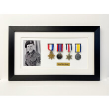 (Oak, White) Military Medal Display Frame: WW1 WW2 Photo & Title (4 Medals)